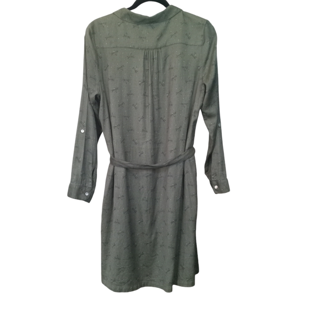 Fat Face Boho Button Down Shirt Dress Dragonfly Print Olive Green Size 8 - Picture 7 of 13